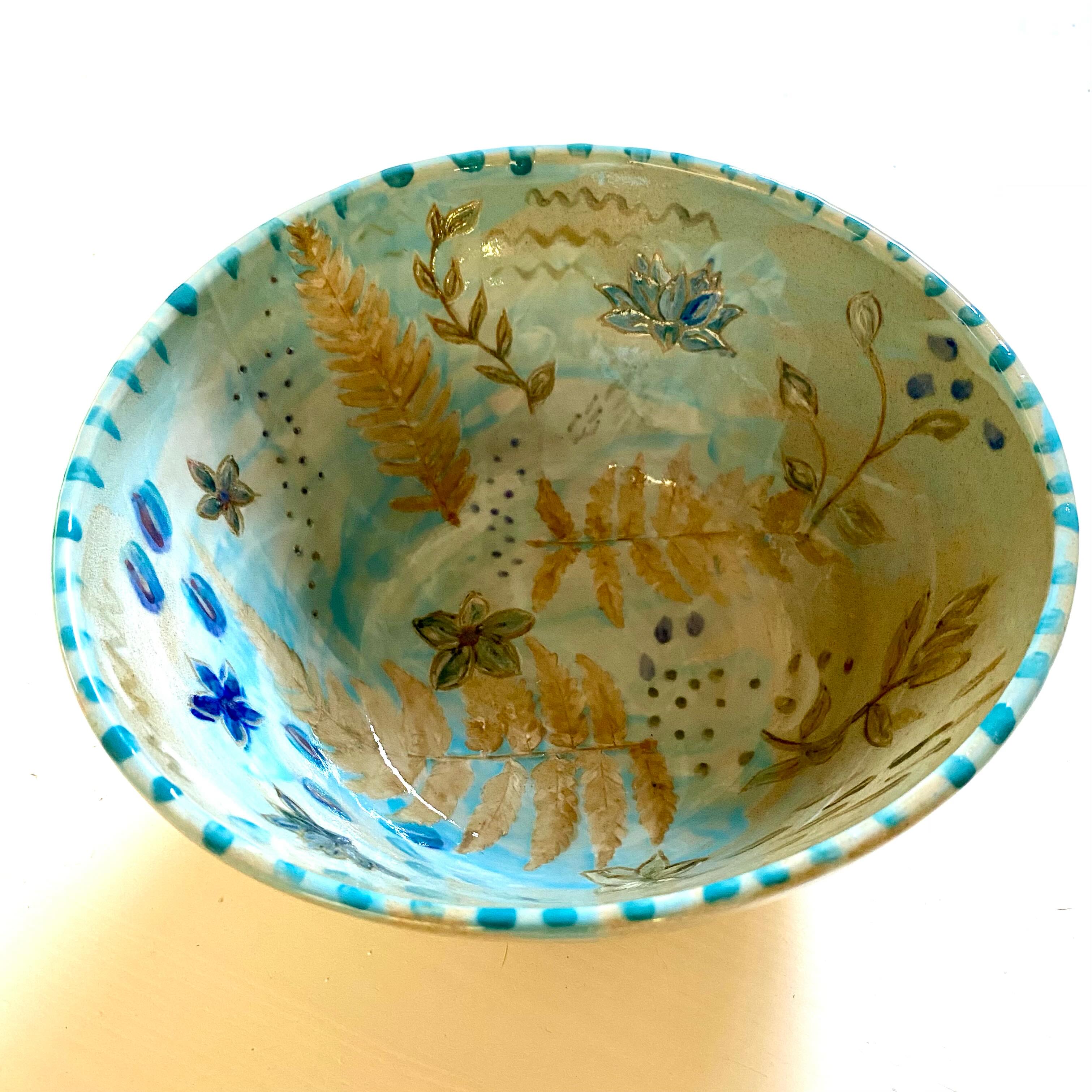 New hand-painted botanical ceramic bowl by Leaf Ceramics