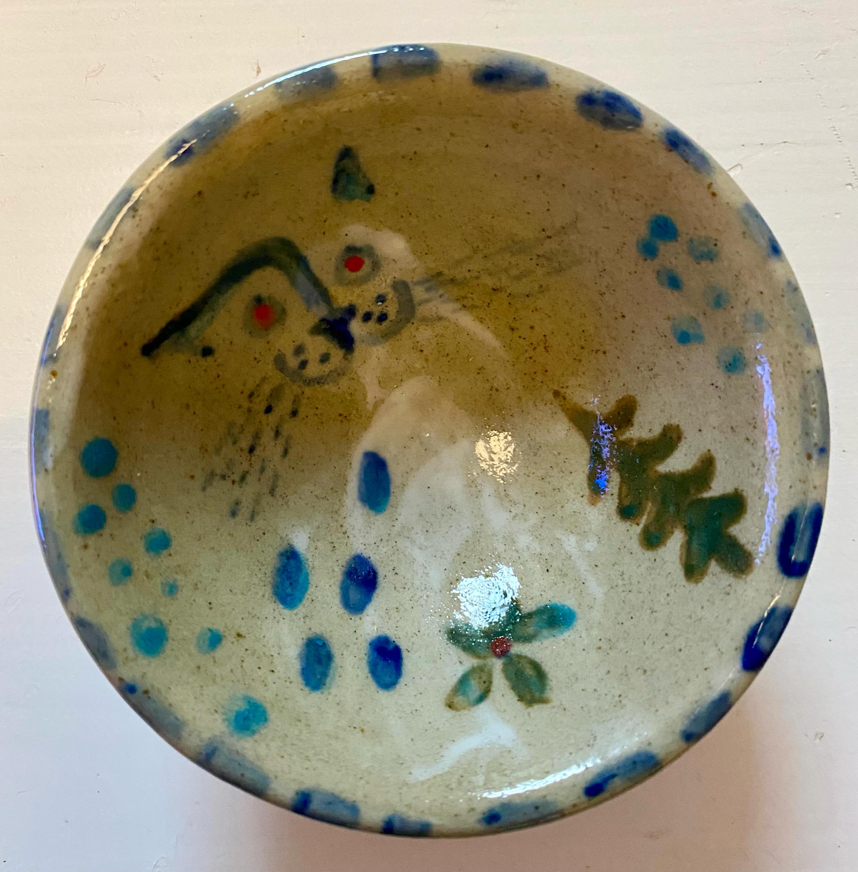 New small painted ceramic bowl with dog motif by Leaf Ceramics